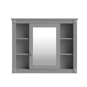 35 in. W x 7.1 in. D x 28.7 in. H Gray Bathroom Storage Wall Cabinet in with Mirror 6-Open Shelves for Bathroom, Kitchen