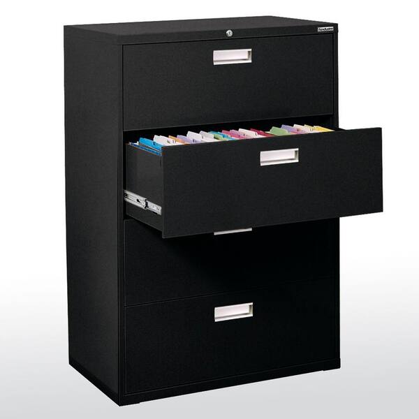 Sandusky 600 Series 53.25 in. H x 36 in. W x 19.25 in. D 4-Drawer Lateral File Cabinet in Black