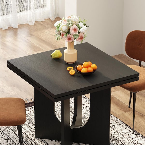 33.4-47.2 in. Round to Square Black Wood Computer Desk with Transforming Desktop and Double Pedestal for Home Office