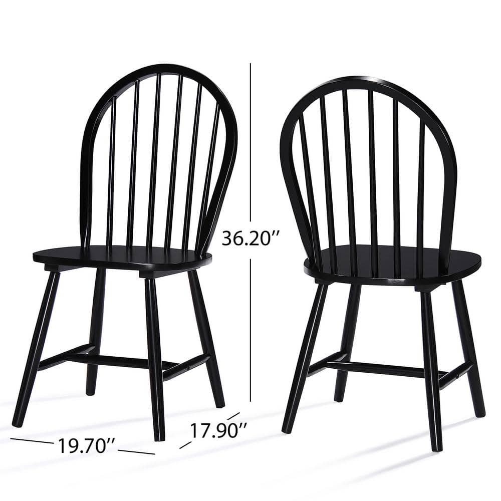 High Back Windsor Slat Side Chair in Black Rubberwood
