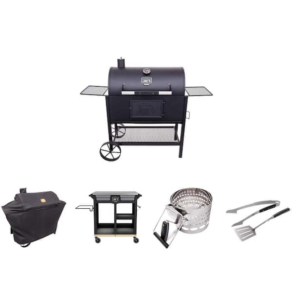 Judge Charcoal Smoker Grill (540 sq. in.), Cover, Rolling Grill Cart (600 sq. in.), Starter and Grilling Set, 2-Piece