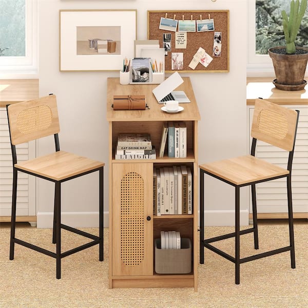 3-Pcs 36 in. H Kitchen Table and Chairs Set High Top Bar Table with 2 Stools Storage Adjustable Shelf