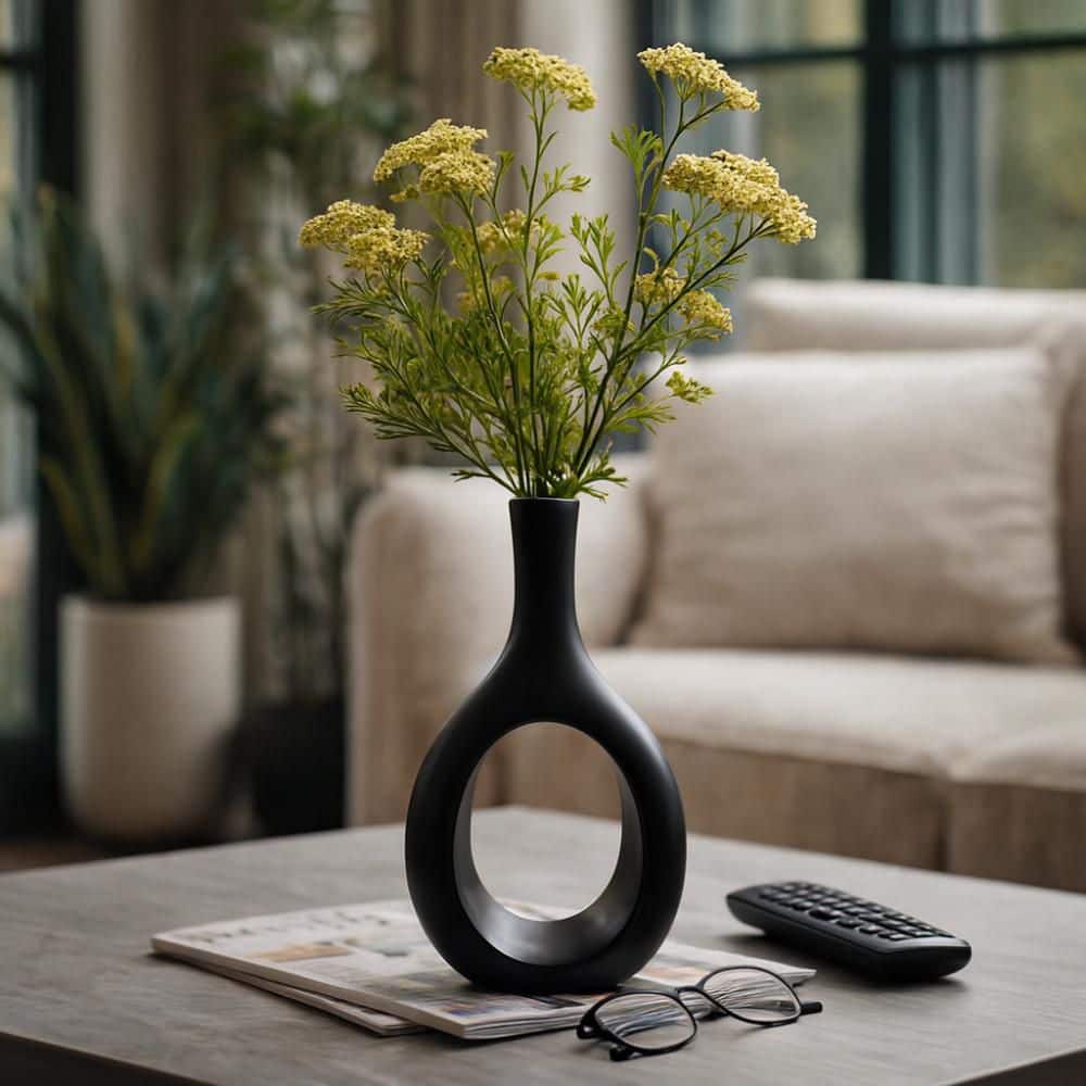 Liv & Skye 12 in. Black Ceramic Curved Open Cut Out Decorative