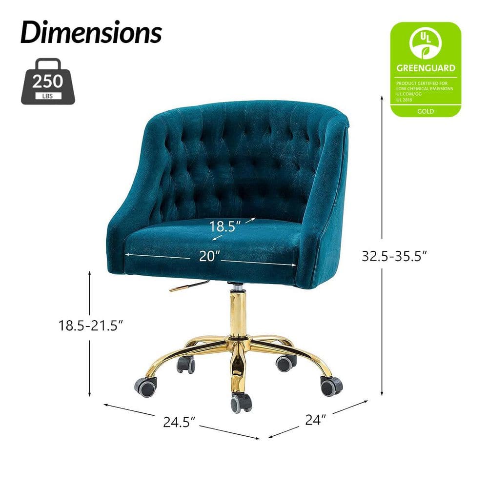 Teal Velvet Swivel Task Chair with Gold Metal Legs