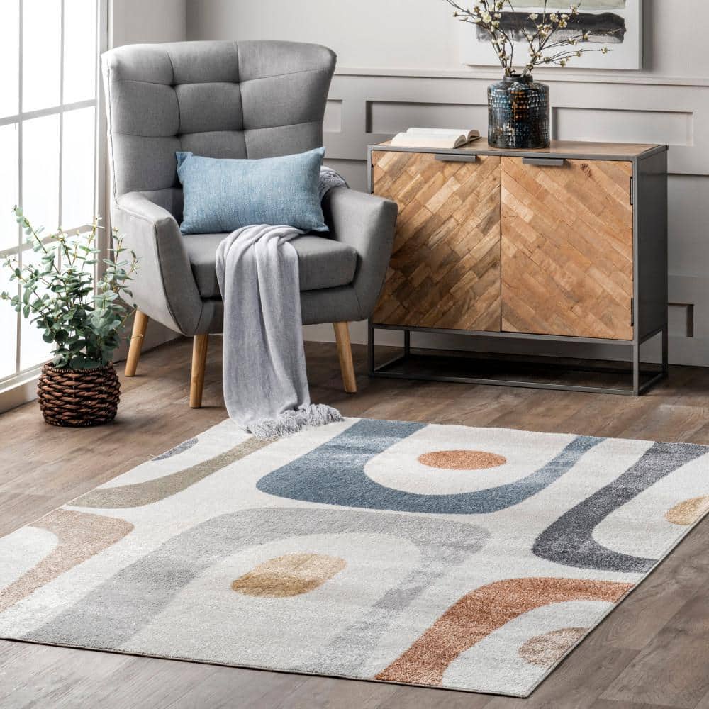 Renee Abstract Shapes Multicolor Washable Synthetic Area Rug