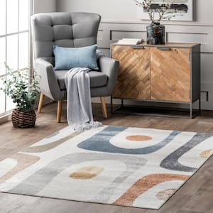 Renee Abstract Shapes Machine Washable Beige 4 ft. x 6 ft. Area Rug