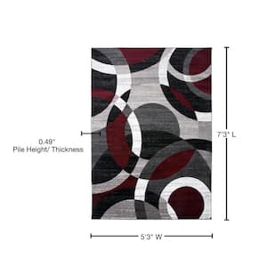 Modern Abstract Circles Red 5 ft. 3 in. x 7 ft. 3 in. Indoor Area Rug