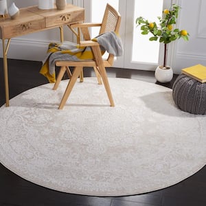 Reflection Cream/Ivory Doormat 3 ft. x 3 ft. Floral Border Round Area Rug