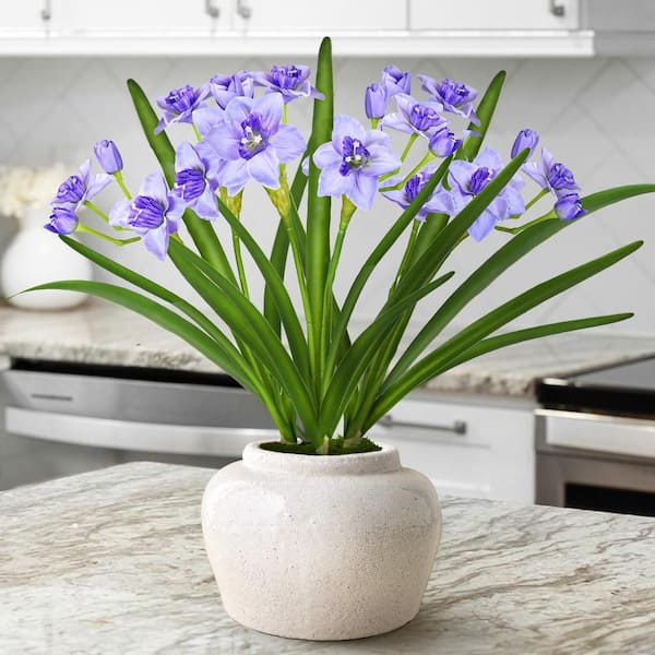 22 in. Purple Artificial Daffodil Flower Stem Bush Bouquet (Set of 3)