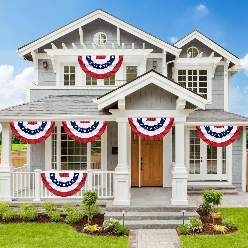 4 Pack 1.5x3Ft American Patriotic Polyester Pleated Fan Flags