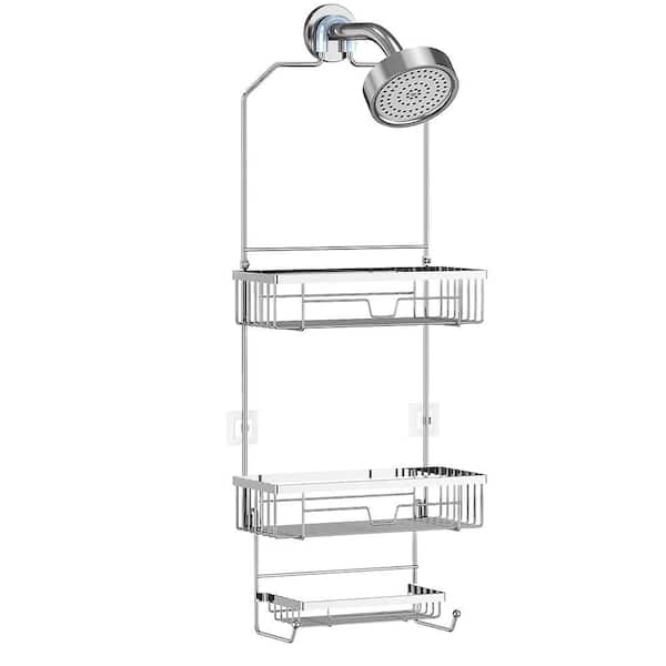 AULEDIO Over-The-Shower Head Shower Caddy with 3 Shelves Storage Rack in Satin Nickel