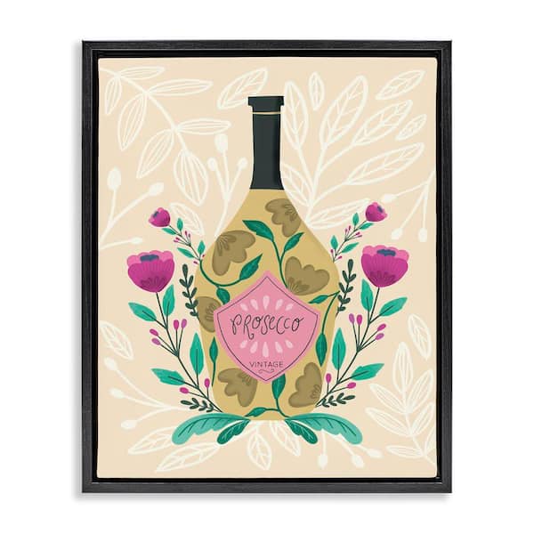 Stupell Industries Chic Floral Alcohol Bottle by Louise Allen Designs Black Floater Frame Food Graphic Art Print 21 in. x 17 in.