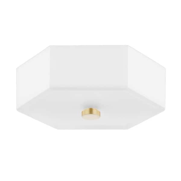 Mitzi by Hudson Valley Lighting Lizzie 11 in. 2-Light Aged Brass/Polished Nickel Flush Mount