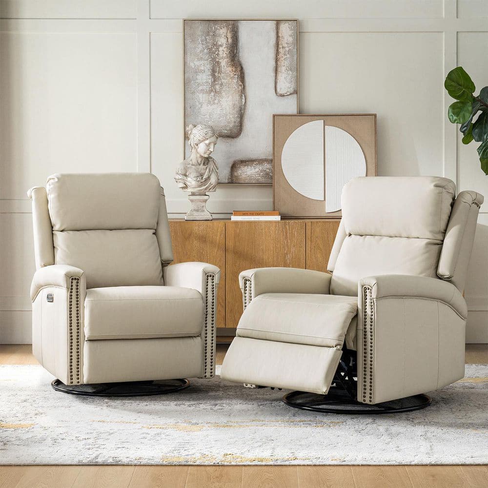 Leone Beige Genuine Leather Power Recliner with Adjustable Headrest Set of 2 price history on PriceWatchPro