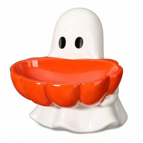 1-Piece Halloween Candy Bowl, Ghost Shaped Ceramic Candy Dish, Halloween Tabletop Decoration Cookie Jar for Party Supply
