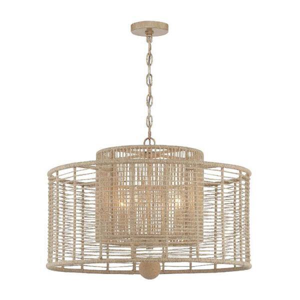 Jayna Burnished Silver 4-Light Drum Chandelier with Natural Jute