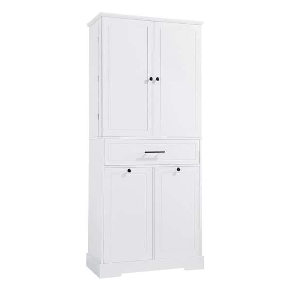 31.2 in. W x 16.4 in. D x 72.6 in. H Ready to Assemble Bathroom Storage Cabinet in White with Tilt-Out Laundry Hamper