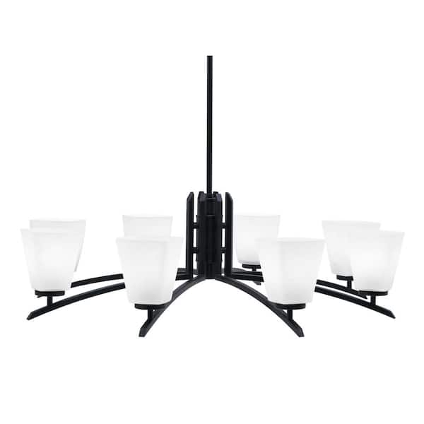Unbranded Siena 34.25 in. 8 Light Matte Black Chandelier with White Muslin Glass Shades