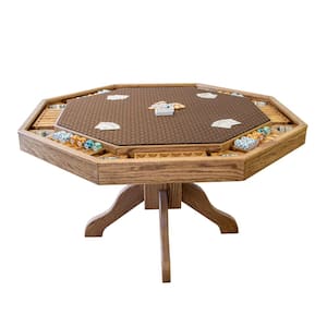 Lost Mill 8 Station Poker Table 1-Quantity in Provincial Oak with 8 Chip Trays and Wood Dining Topper (1-Pack)