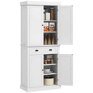 Kitchen Pantry 72 in. Accent Cabinet Office Storage Cabinet with 3 Adjustable Shelves and 4 Doors, White Wood Grain