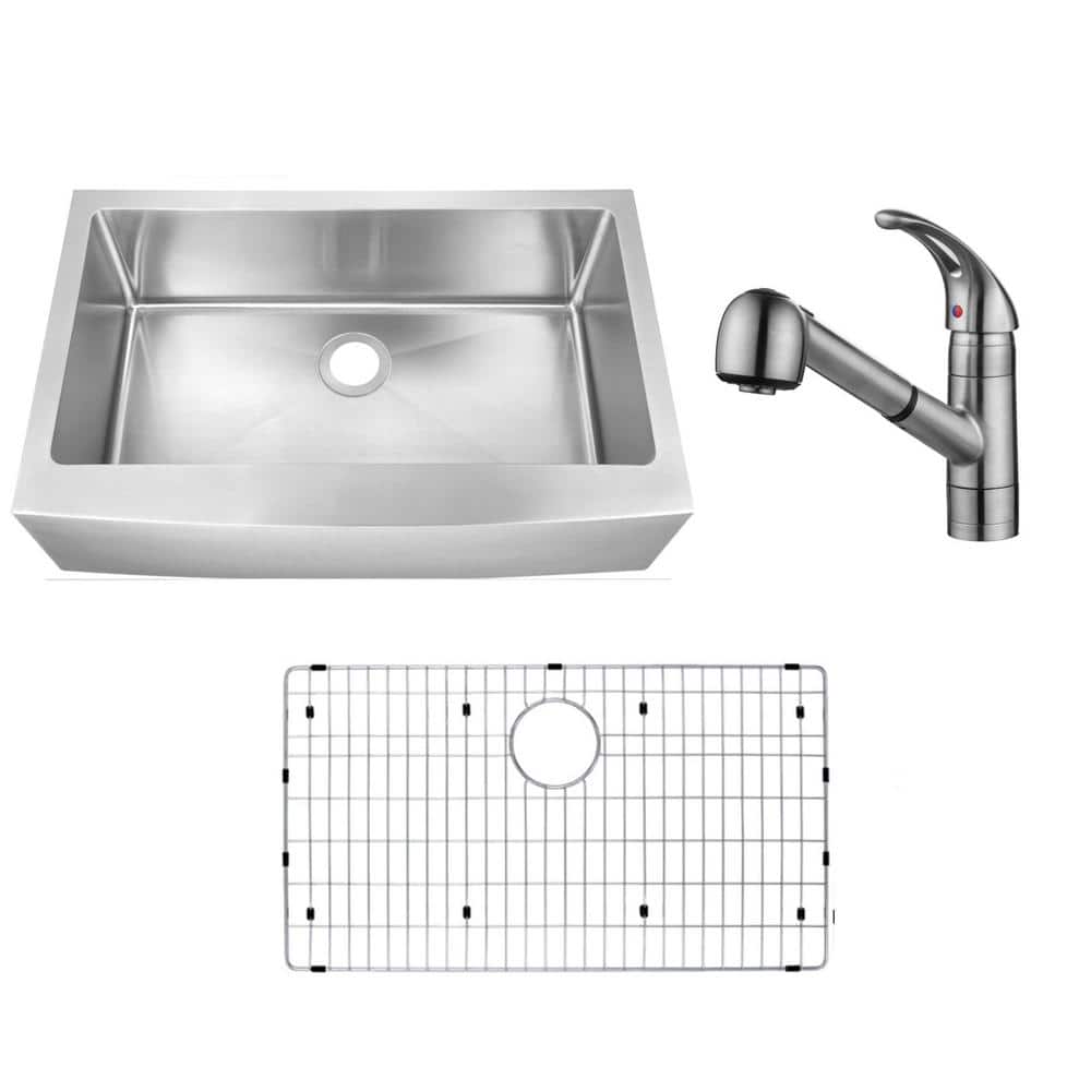 33 in. Farmhouse Apron Front Undermount Single Bowl 16 Gauge Stainless Steel Kitchen Sink with Pull-Out Brushed Faucet price history on PriceWatchPro