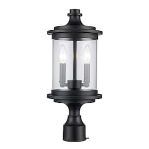 Path 18.375 in. 2-Light Black Metal Hardwired Outdoor Weather Resistant Post Light Fixture with No Bulbs Included