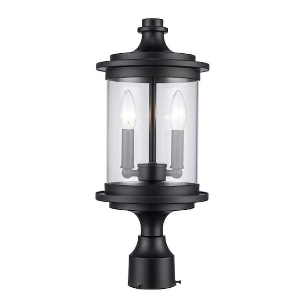 Bel Air Lighting Path 18.375 in. 2-Light Black Metal Hardwired Outdoor Weather Resistant Post Light Fixture with No Bulbs Included