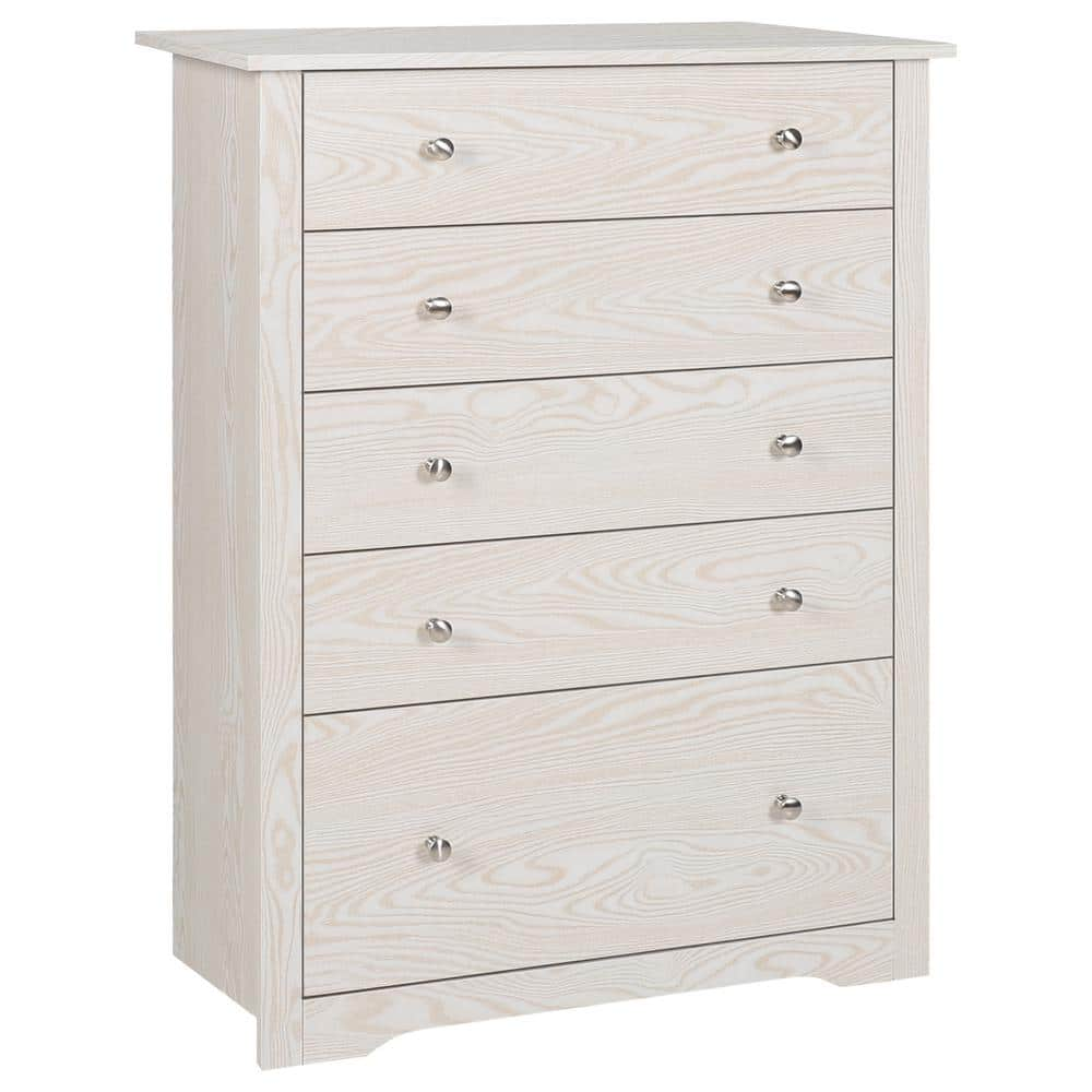 VEIKOUS 5-Drawer White Chest of Drawers Dresser with Large Drawer 39.5 ...