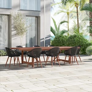 LuLu 9-Piece Eucalyptus Wood Patio Rectangular Dining Table Set Ideal for Outdoors, Black