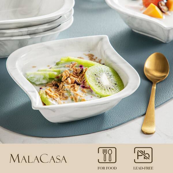 MALACASA Blance 12 fl.oz Marble Gray Porcelain Cereal Bowl (Set of