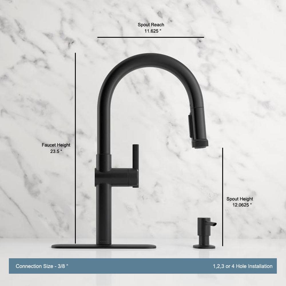 Matte Black Single Handle Pull-Down Kitchen Faucet with Soap Dispenser
