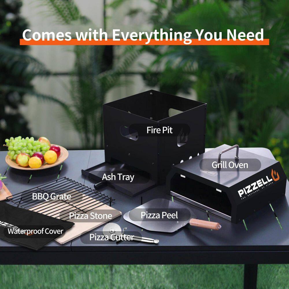 12-Inch Black Multifunctional Outdoor Pizza Oven with Grill and Firepit