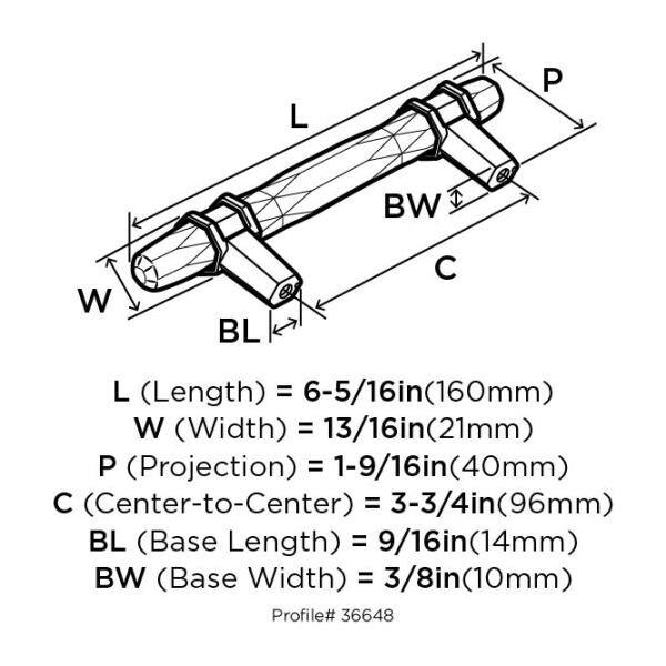 Amerock London 3-3/4 inch (96mm) Center-to-Center Satin Nickel/Polished Chrome Cabinet Pull