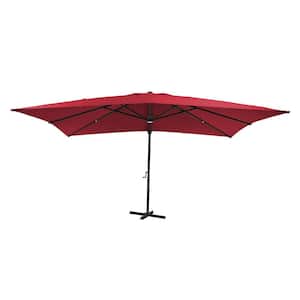 10x13 ft.  360°  Rotation Square Cantilever Patio Umbrella with Bluetooth Speaker and LED Light in Red
