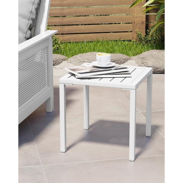 Unbranded Aluminum 15.7 in. Square Outdoor End/Side Table in White