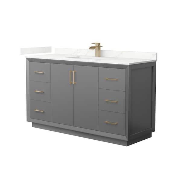 Wyndham Collection Strada 60 in. W x 22 in. D x 35 in. H Single Bath Vanity in Dark Gray with Giotto Quartz Top