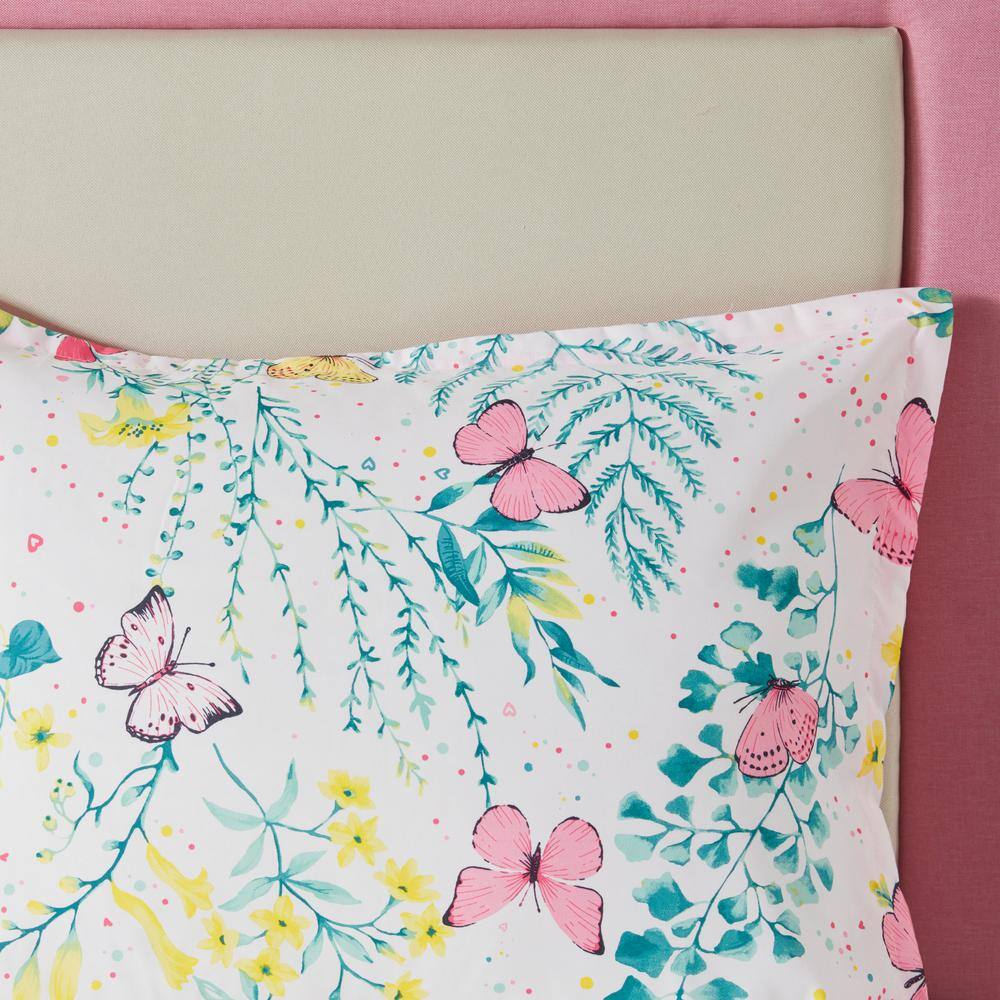 Twin Pink Microfiber Butterfly Comforter Set with Decorative Pillow