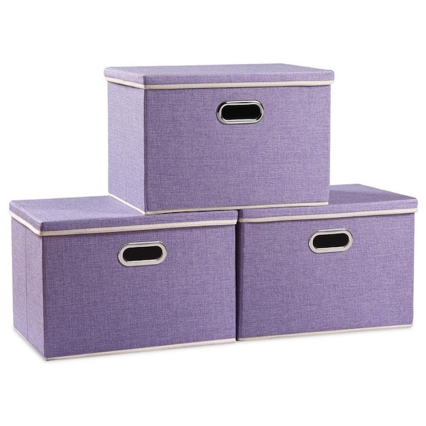 Unbranded 35 qt. Fabric Collapsible Storage Bin with Lid in Purple (3-Pack)