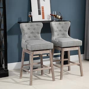 43.25" Grey Wingback Rubberwood 30" Bar Chair with Polyester Seat, 2 Included