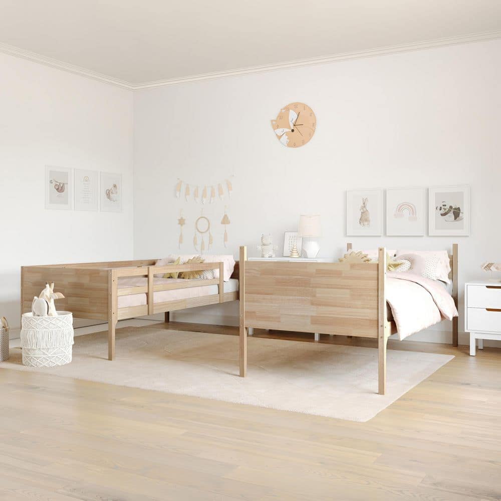 Dallas Natural Twin Bed Frame with Ladder for Kids, No Box Spring Needed