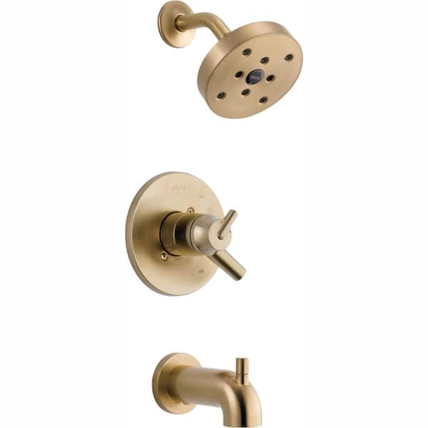 Delta Trinsic 1-Handle Wall Mount Tub and Shower Faucet Trim Kit in Champagne Bronze with H2OKinetic (Valve Not Included)