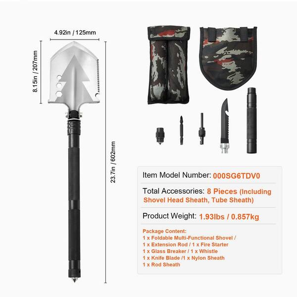 SKYSHALO Survival Shovel 8 in 1 Camping Shovel Folding SKYSHALO Survival Shovel 8 in 1 Camping Shovel Folding