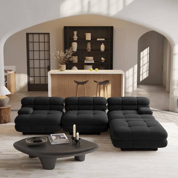 J&E Home 109.83 in. Square Arm Teddy Velvet 4-piece Deep