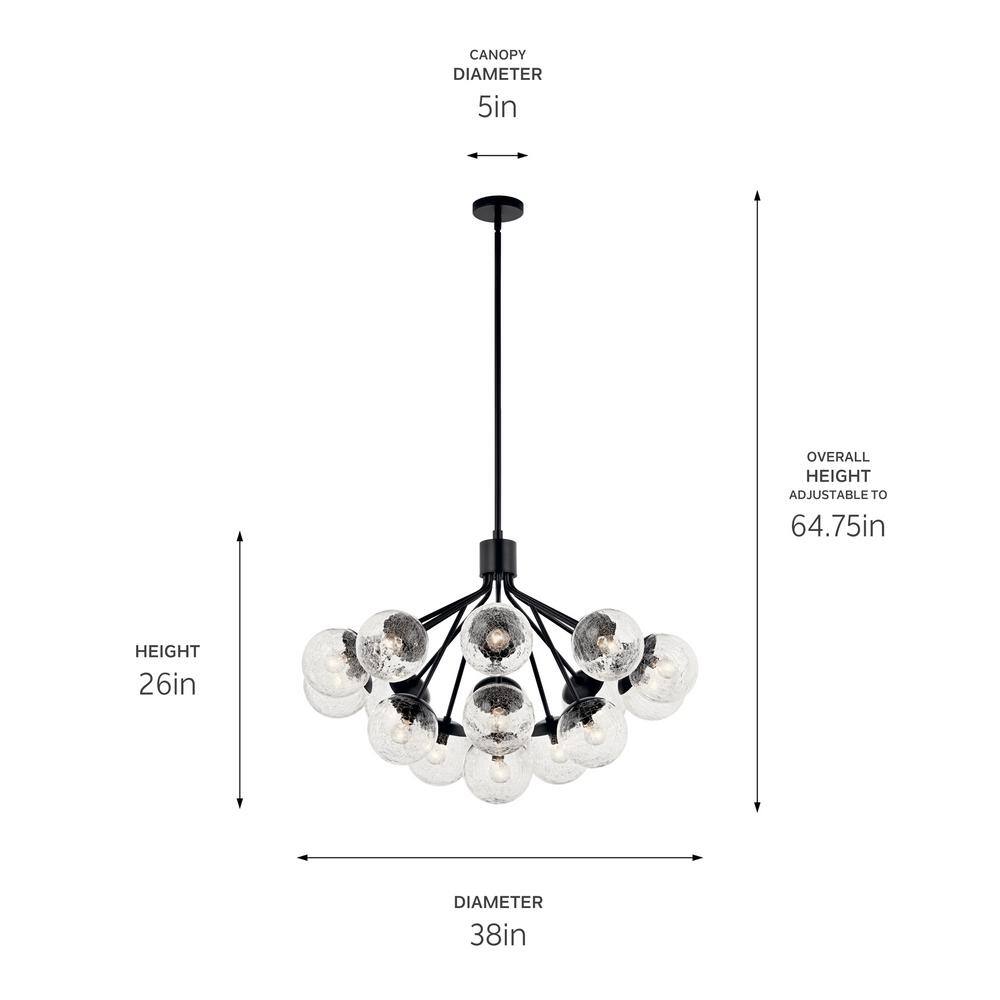 Black Sputnik 16-Light Chandelier with Clear Crackle Glass