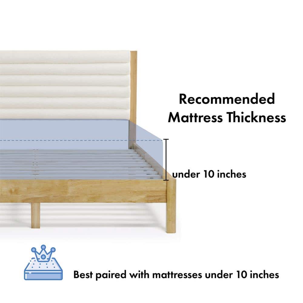 Natural Queen Platform Bed with Boucle Upholstered Headboard