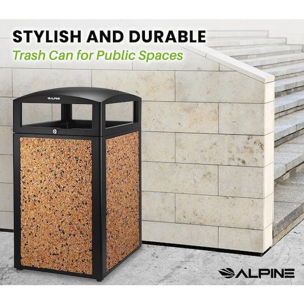 40 gal. Beige Stone All-Weather Vented Outdoor Commercial Trash Can Receptacle with Lid and Liner
