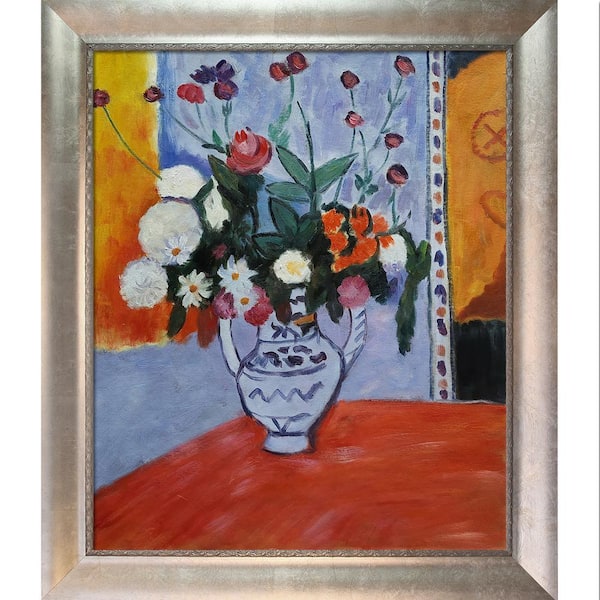 LA PASTICHE Vase with 2 Handles by Henri Matisse Champagne Scoop Swirl Framed Abstract Oil Painting Art Print 25 in. x 29 in.