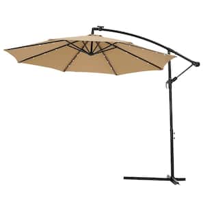 10 ft. Solar LED Hanging Cantilever Patio Umbrella in Taupe