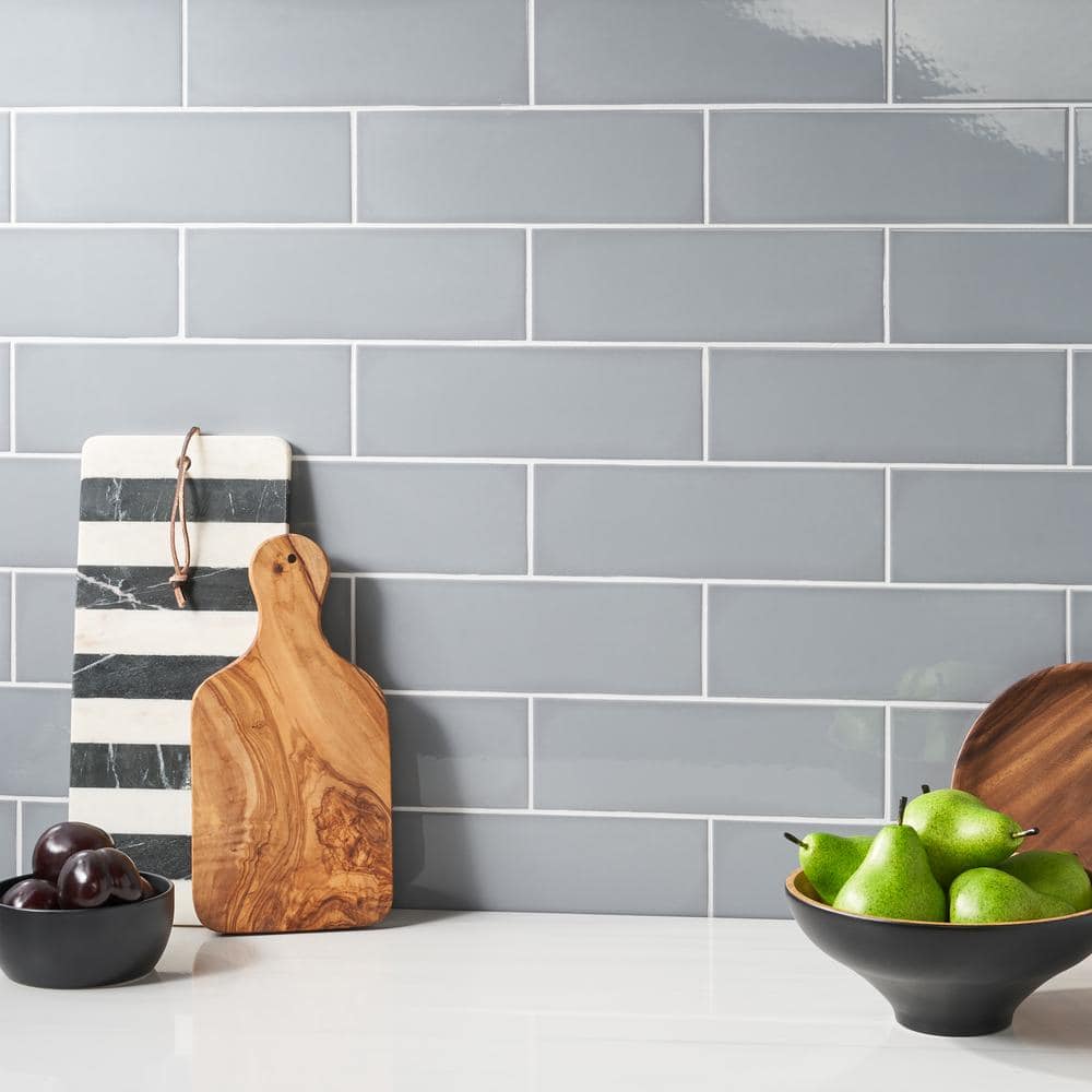 Abbey Road 4-in x 12-in Polished Gray Porcelain Subway Tile