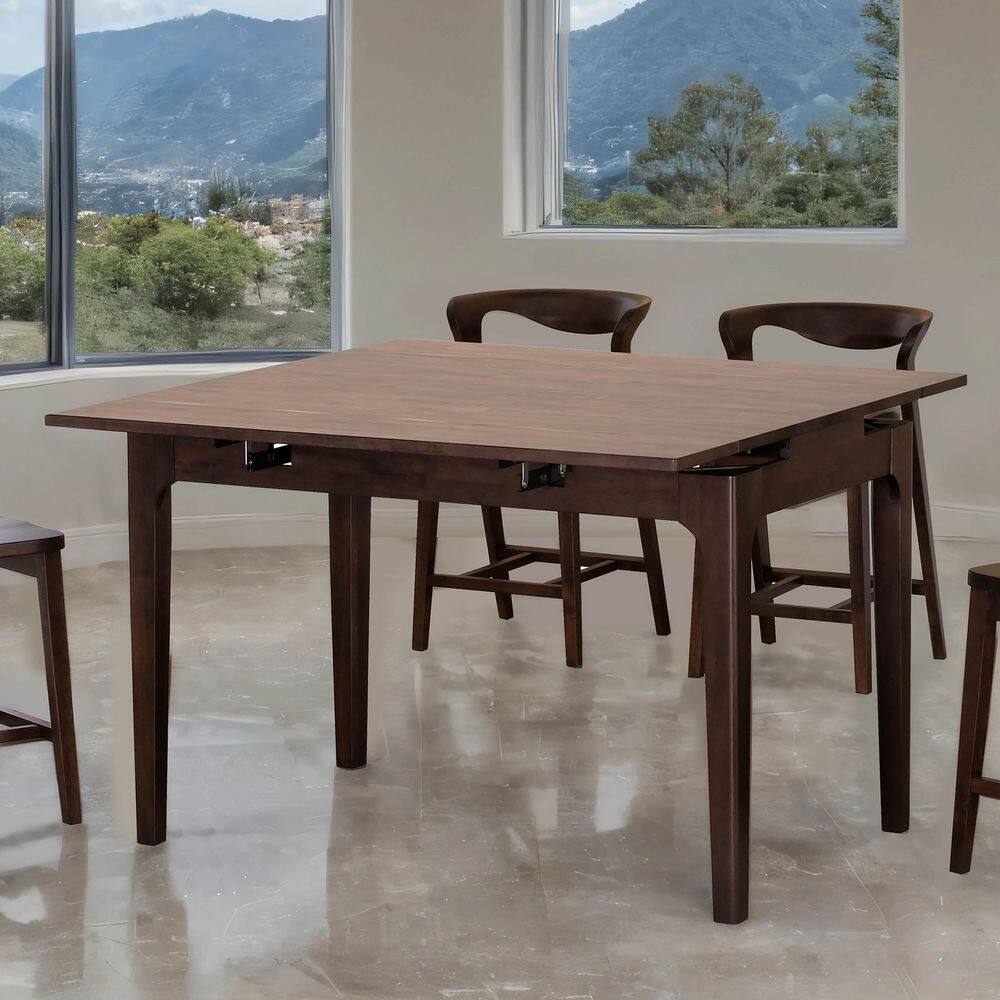 Shelun Mid-Century Rich Walnut Wood 53 in. 4-Legs Counter Height Dining Table (Seats-6) with Self Storing Leaf